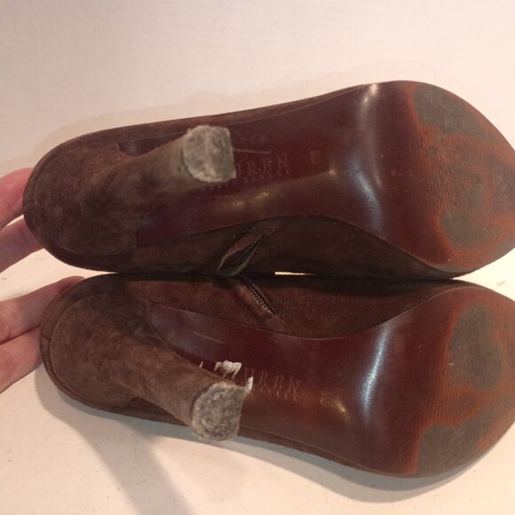 RALPH LAUREN LRL "Janae" Sz 8M Dark Brown Suede 4" High Heel Booties - Picture 10 of 12